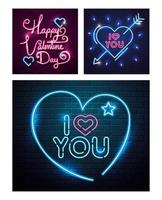 set belettering van neonlicht voor Valentijnsdag vector