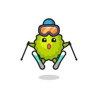 durian mascotte karakter als ski-speler vector