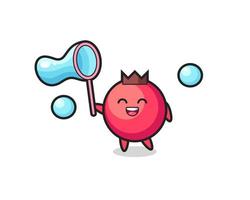 happy cranberry cartoon spelen zeepbel vector