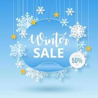winter verkoop achtergrond. papier gesneden sneeuwval. vector illustratie