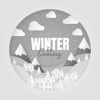 winterse achtergrond. papier gesneden sneeuwval. vector illustratie