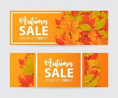 set herfst verkoop banner met bladeren. vector illustratie