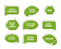 ecologische groene stickers. eco-illustraties vector