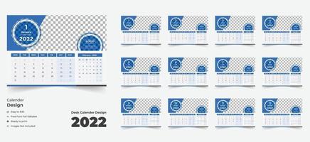 2022 bureaukalender met blauwe lay-out, blauwe bureaukalender 2022,