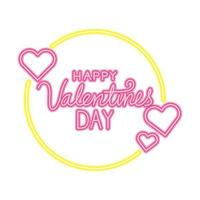 happy Valentijnsdag belettering met frame circulaire en harten vector