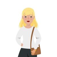 mooie vrouw blond haar met handtas avatar karakter vector