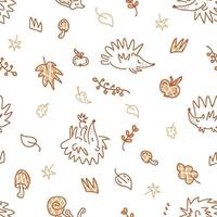 naadloos patroon van egels en elementen in de herfstthema doodles vector