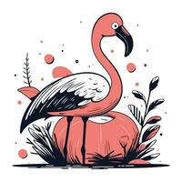 flamingo in de tuin. vector illustratie in schetsen stijl.