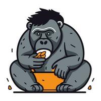 gorilla aan het eten plakjes van oranje vector tekenfilm illustratie