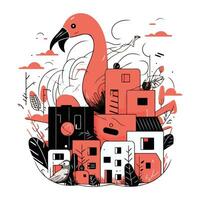 flamingo in de stad. vector illustratie. vlak stijl.