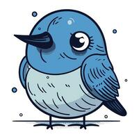 schattig tekenfilm blauw vogel Aan wit achtergrond. vector hand- getrokken illustratie.