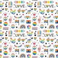 lgbt stickers naadloos patroon in tekening stijl. lgbtq set. lgbt trots gemeenschap symbolen. regenboog gekleurde elementen. vector illustratie.