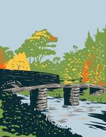 klepelbrug in dartmoor nationaal park engeland uk art deco wpa art vector