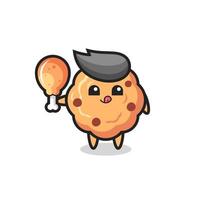 chocolate chip cookie schattige mascotte eet een gebakken kip vector