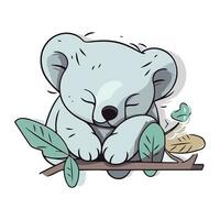 schattig koala slapen Aan een Afdeling. vector tekenfilm illustratie.