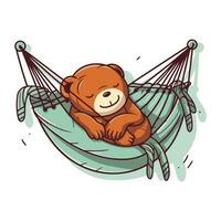 schattig teddy beer slapen in hangmat. vector illustratie.