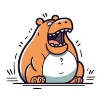tekenfilm nijlpaard met groot tanden. vector illustratie in lijn kunst stijl.