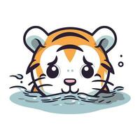 schattig tekenfilm tijger in de water. vector illustratie Aan wit achtergrond.