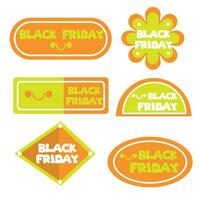 verzameling van yelow en oranje stickers met de woorden zwart vrijdag vector