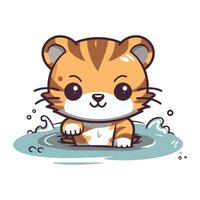 schattig weinig tijger in water. vector illustratie geïsoleerd Aan wit achtergrond.