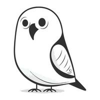 schattig tekenfilm zwart en wit papegaai vogel. vector illustratie.