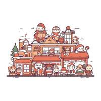 vector illustratie van de kerstman claus en kinderen in voorkant van een winkel.