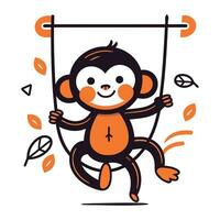 schattig aap swinging Aan een schommel. vector illustratie in tekenfilm stijl.