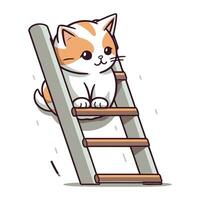 schattig kat beklimming de ladder. vector illustratie Aan wit achtergrond.