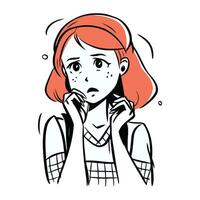 vector illustratie van een roodharige meisje wie is bezorgd over iets.