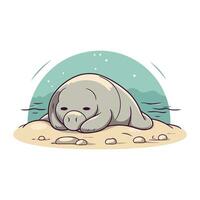 vector illustratie van een schattig zegel slapen Aan de zand in de woestijn.