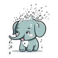 schattig tekenfilm olifant met een plons van water. vector illustratie.