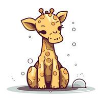 schattig tekenfilm giraffe zittend Aan de grond. vector illustratie.