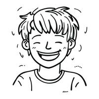 zwart en wit illustratie van een glimlachen jongen. hand- getrokken vector illustratie.
