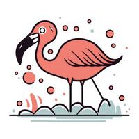 flamingo Aan de strand. vector illustratie in vlak stijl.