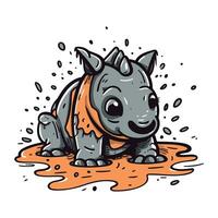 schattig neushoorn in water. tekenfilm vector illustratie.