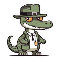 krokodil in een hoed. vector illustratie Aan wit achtergrond.