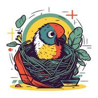 papegaai in de nest. vector illustratie in tekening stijl.