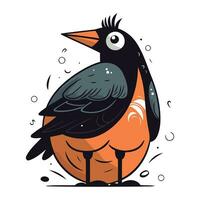 vector illustratie van een zwart kraai Aan een oranje bal. geïsoleerd Aan wit achtergrond.