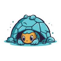 schattig weinig schildpad in een iglo. tekenfilm vector illustratie.