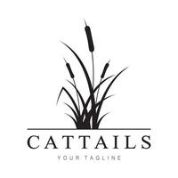 cattails of rivier- riet gras fabriek logo ontwerp, aquatisch planten, moeras, wild gras vector