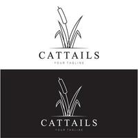 cattails of rivier- riet gras fabriek logo ontwerp, aquatisch planten, moeras, wild gras vector