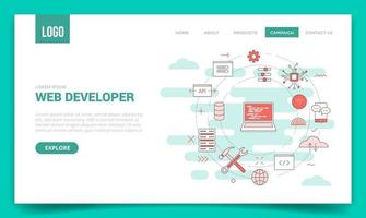 webontwikkelaarconcept met cirkelpictogram voor websitesjabloon vector