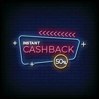 neon teken cashback met steen muur achtergrond vector