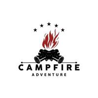 kampvuur logo, vreugdevuur vector, avontuur ontwerp retro wijnoogst illustratie gemakkelijk camping hout brand vector