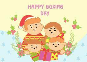 de gelukkig familie vieren in boksen dag, illustratie tekenfilm stijl vector