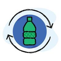 gerecycled fles icoon. een icoon van een fles met twee pijlen looping in de omgeving van het naar staan voor recyclen. vector