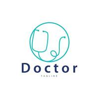 stethoscoop logo, Gezondheid dokter ontwerp gemakkelijk lijn vector symbool illustratie