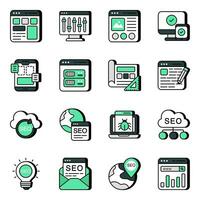 pakket platte pictogrammen voor zoekmachineoptimalisatie vector