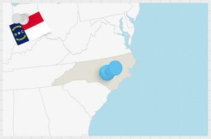 kaart van noorden carolina met een vastgemaakt blauw pin. vastgemaakt vlag van noorden carolina. vector