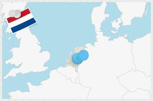 kaart van Nederland met een vastgemaakt blauw pin. vastgemaakt vlag van nederland. vector